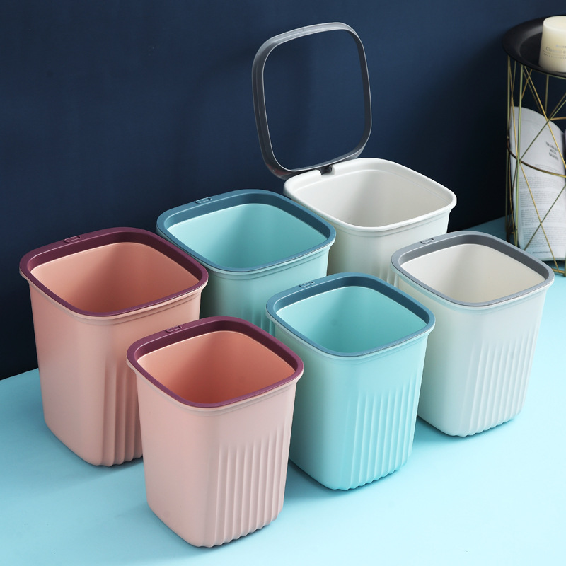 Gran cubo de basura hogar cocina cesta de basura Oficina clasificación de basura Cubo de almacenamiento engrosada no tapa anillo de presión cesta de papel
