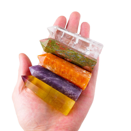 Cross-border best-selling East China Sea natural crystal six-sided single-pointed column raw stone polished multi-material crystal column decorative ornaments