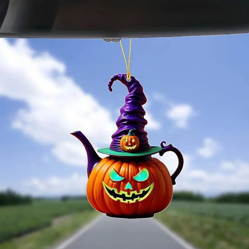 Nueva cabeza de calabaza acrílica 2D decoraciones de Halloween colgantes de espejo retrovisor de automóviles colgantes para el hogar