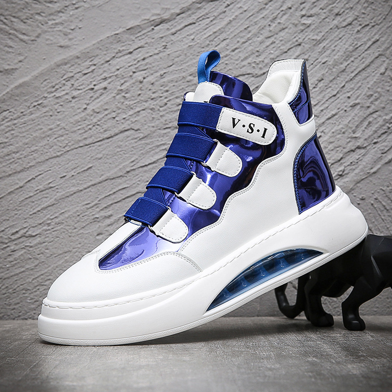 高幫魔術貼男鞋秋冬新款氣墊韓版鞋子男休閒運動鞋潮鞋溫州代發新