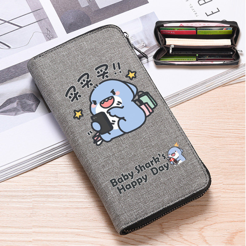 Fat Shark Themed Zippered Trendy Wallet for Children, Cute and Fashionable, Niche and Simple, Long Style, Casual, Multi-Card Slot Card Holder
