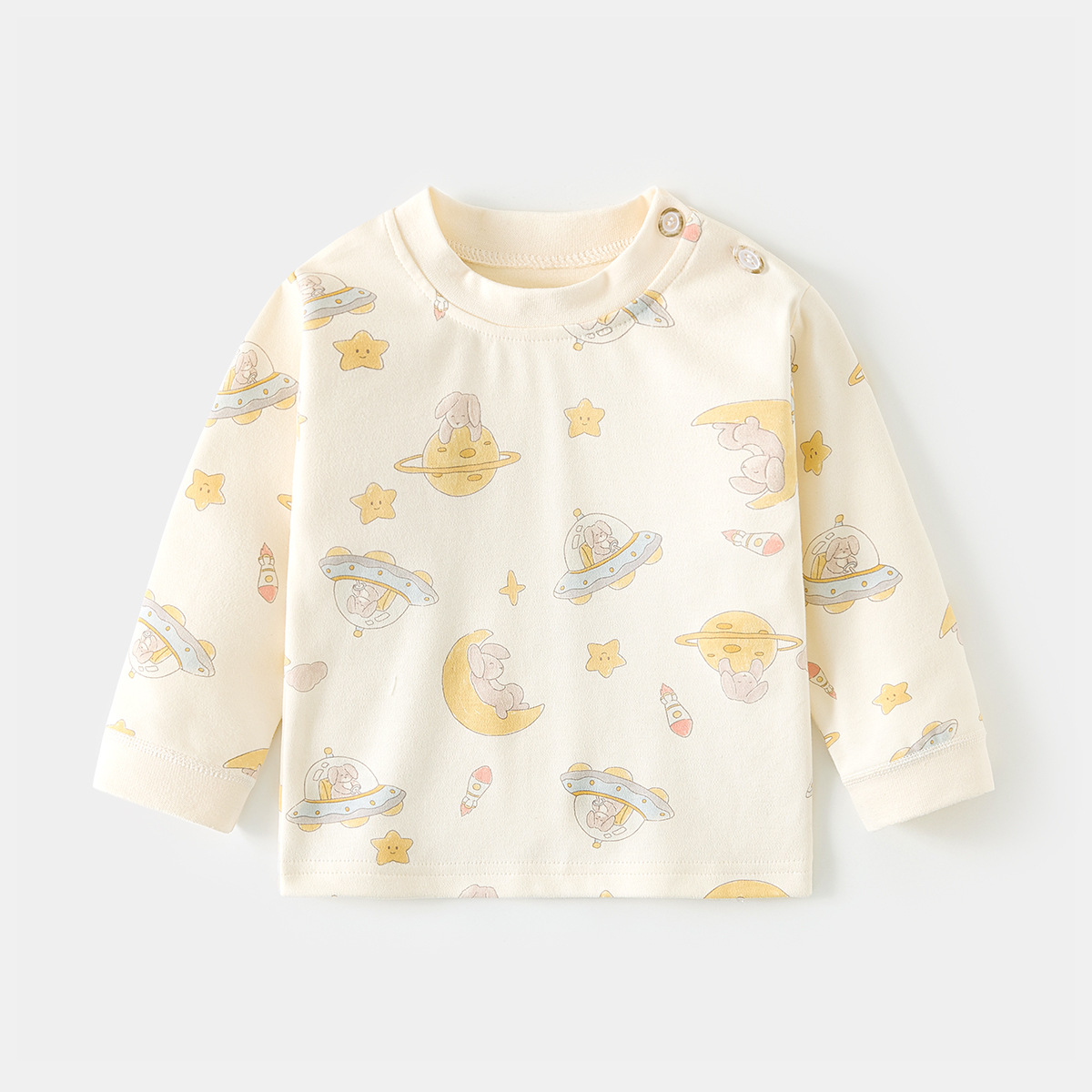 Camiseta de algodón para bebés con estampado vintage de dibujos animados y abertura en el hombro, ropa interior para primavera y otoño, mayorista