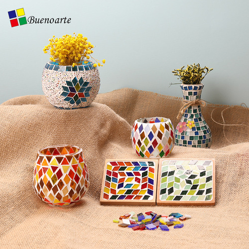 Diamond-shaped mica fragments glass irregular diy mosaic shot lamp candlestick colored glass handmade material transparent