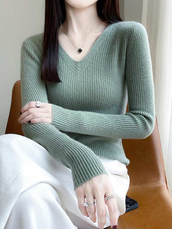 女士长袖针织衫秋冬新款修身套头毛衣内搭韩系简约显瘦针织打底衫|undefined