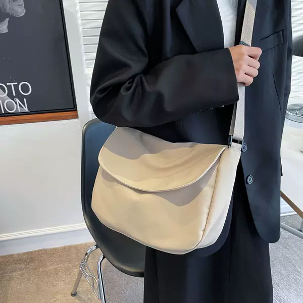 Japanese Style Ins Simple Solid Color All-match Shoulder Crossbody Bag Korean Style Chic Artistic Mori Style Fresh Style Messenger Bag for Women