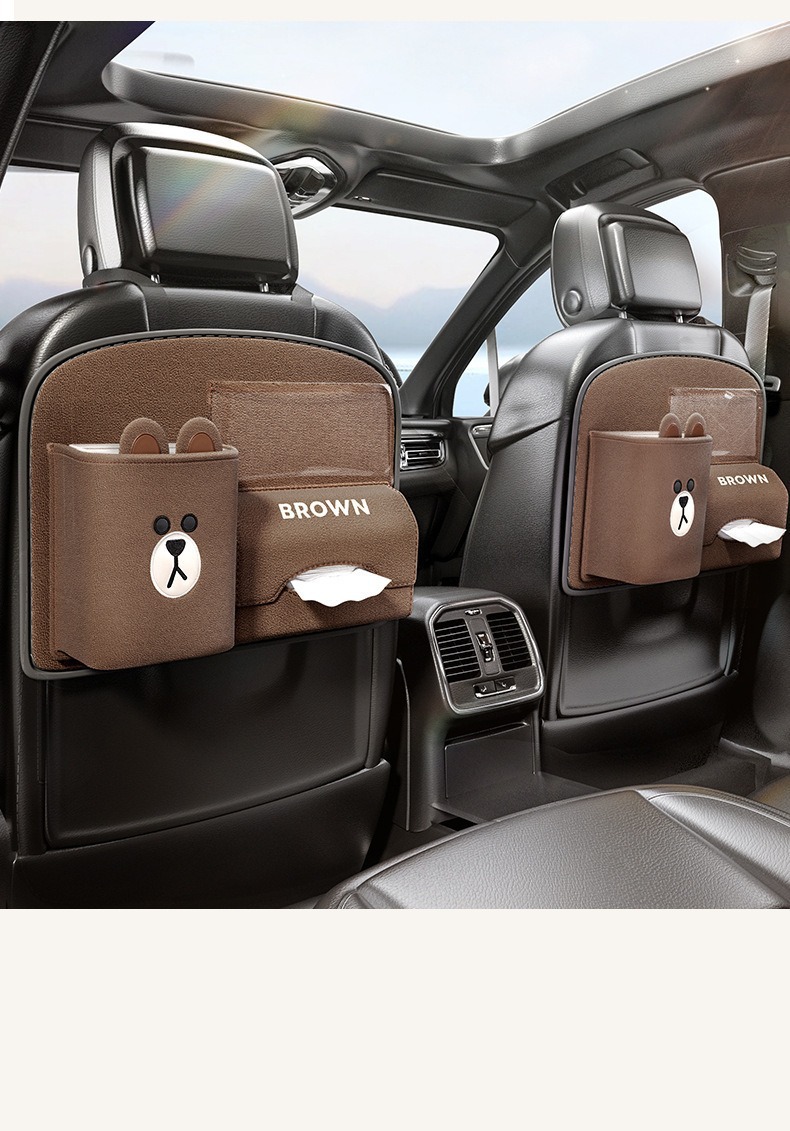 Organizer multifunzionale a forma di orso marrone, porta fazzoletti per schienale del sedile, borsa portaoggetti, accessori per interni auto_voghion.com