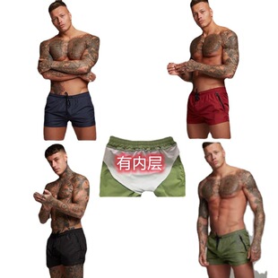 European and American men's sports shorts casual pants men's outdoor fitness sportswear foreign trade casual pants liner double-layer men's pants