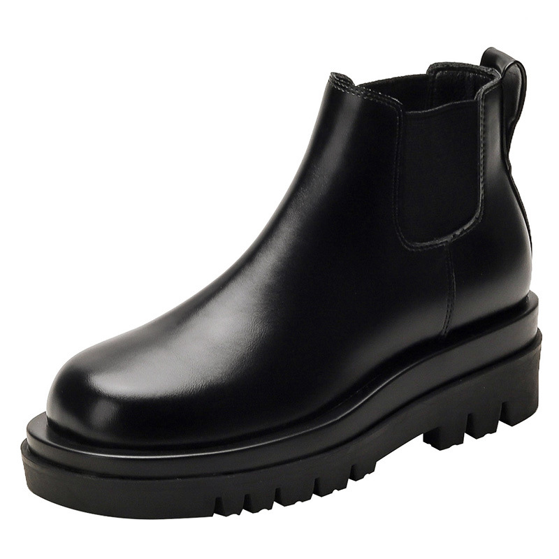 Chelsea botas cortas para mujer 2023 Otoño e Invierno Nuevas botas de tubo de humo de cuero genuino de suela gruesa botas cortas de aumento de altura para mujer botas finas