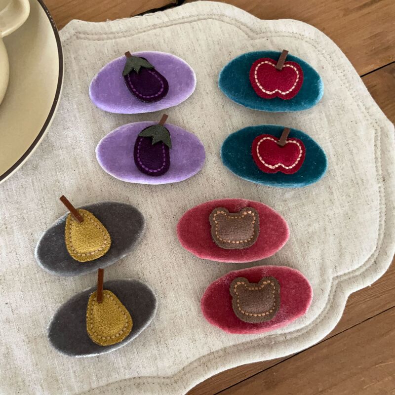 Retro Cotton-Filled Fruit Velvet Oval Bb Clip Hairpin Cute Apple Bear Break Clip Broken Hair Bangs Clip Side Clip