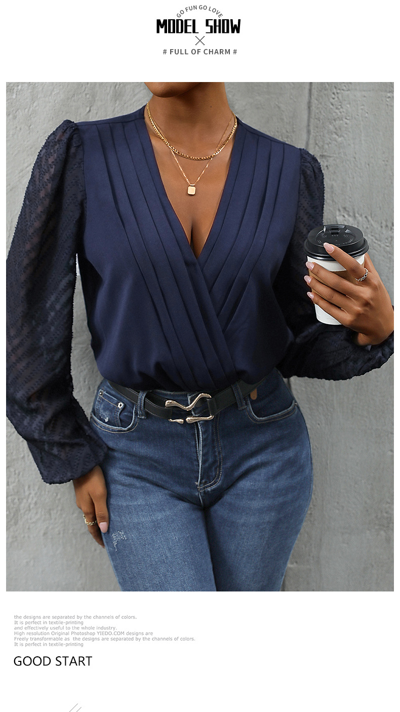 Gespleißtes, langärmliges, durchsichtiges Pendler-Pulloverhemd aus Netzstoff_voghion.com