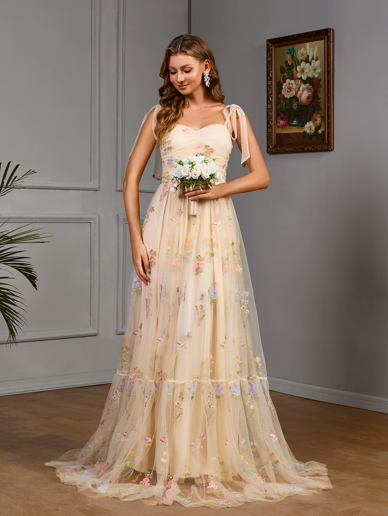 Spring Women Sleeveless Camisole Gown Slim Wide Hem Long Dress