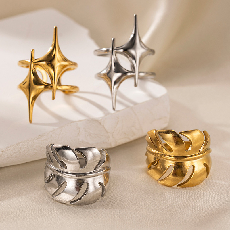 TENA Europa y los Estados Unidos hojas transfronterizas estrellas de oro anillo geométrico nicho de diseño de moda lujosa joyas de mano al por mayor mujeres