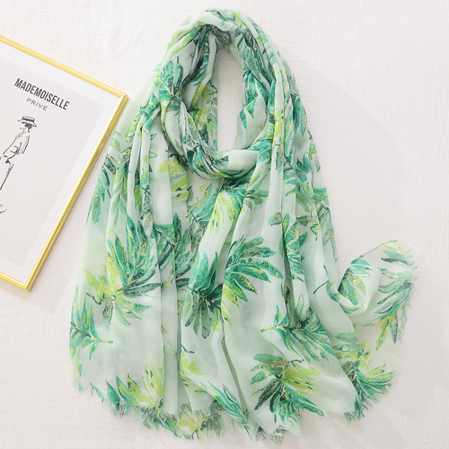 New European and American Gold-Embossed Leaf Shawl: Spring/Summer Sun-Protection Silk Scarf, Autumn/Winter Fashionable & Stylish Decorative Cotton-Linen Feel Scarf