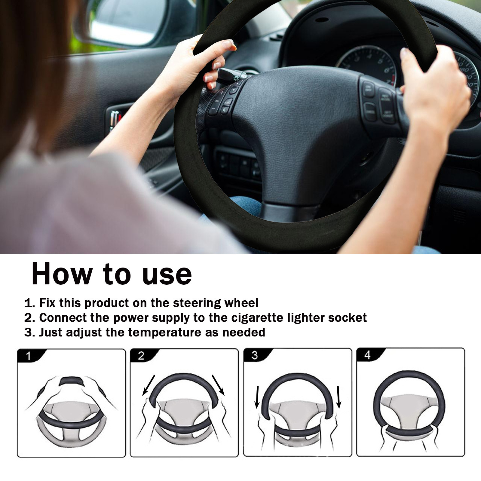 Rayhong Car Heated Steering Wheel Non-Slip Universal Steering Wheel Cover Quick Warming Hand Warmer Protective Cover