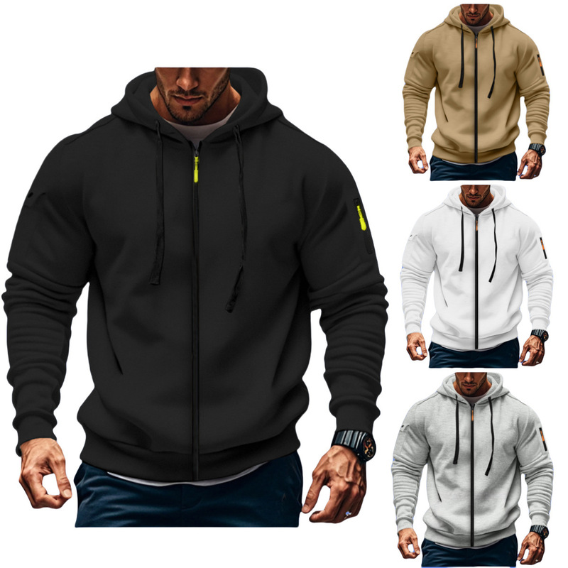 2025 Cross-border Spring and Autumn Men's Sweatshirt Hoodie Zipper Multi-pocket Embroidered Pest Cardigan Sports Casual Sweatshirt