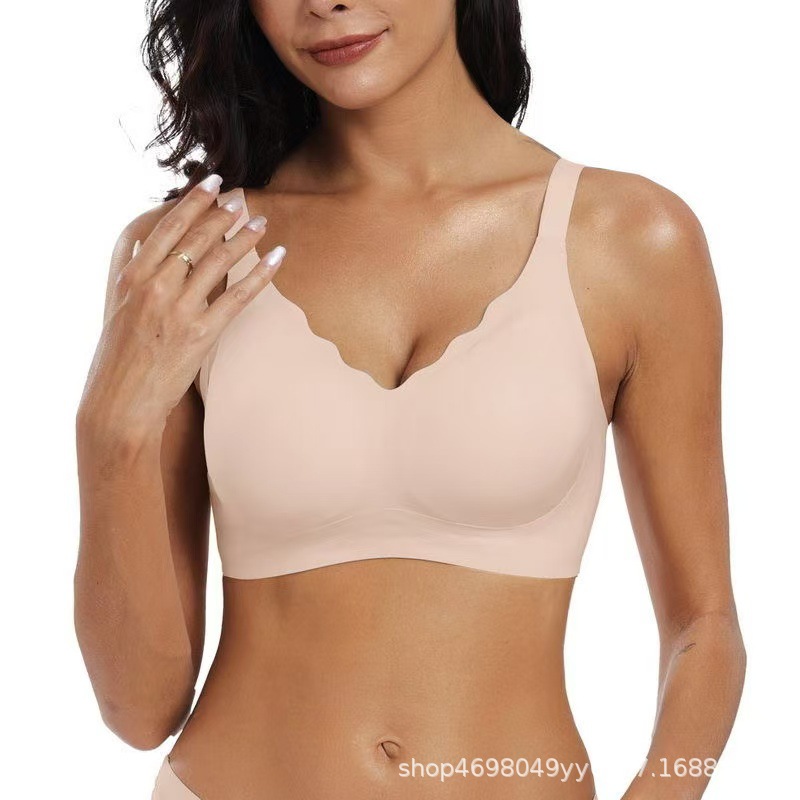 跨境爆款固定杯文胸乳胶无痕聚拢型薄款运动舒适内衣大胸显小胸罩
