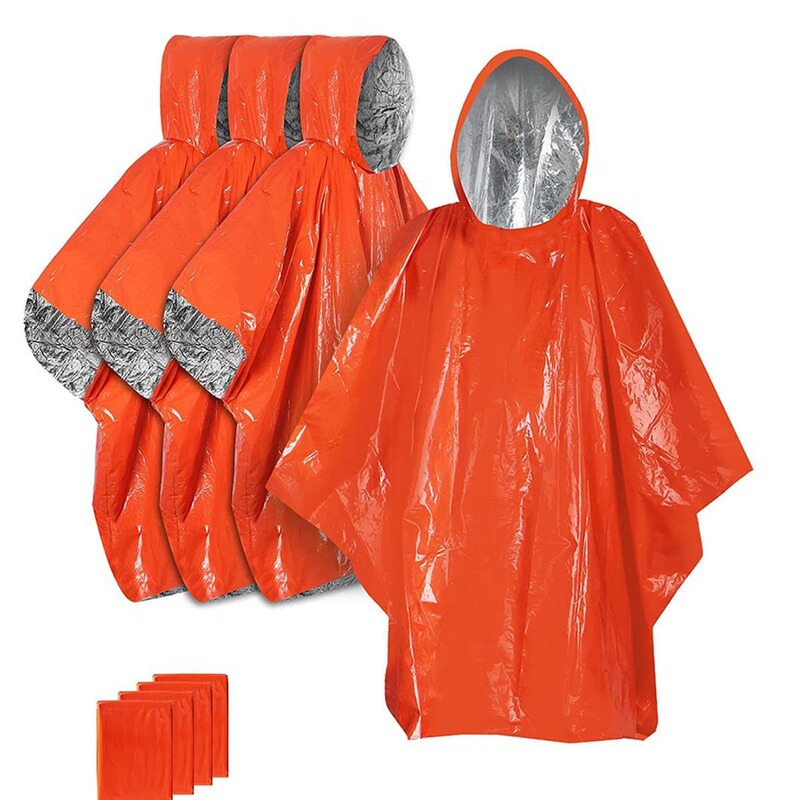 Outdoor Camping Style Portable PE Aluminum Film Warm Raincoat Emergency Waterproof Poncho Survival Emergency Outdoor Survival Sleeping Bag