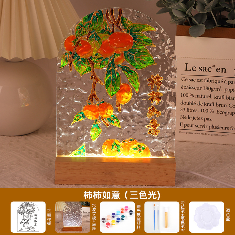 チューリップガラス絵画ナイトライト手作りDIY絵画材料パック水波紋アクリル板中秋節ギフト|undefined