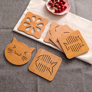 Household hollow wooden coaster kitchen thickened Anti-scald insulation mat placemat non-slip pot bowl mat tea cup mat bowl mat