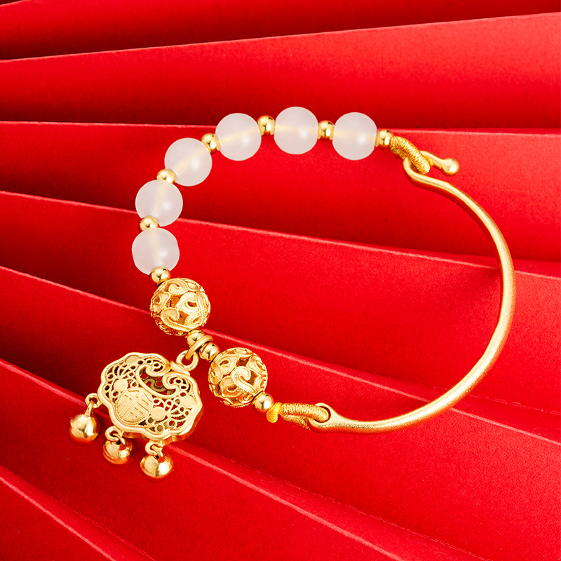 Vintage Jinyu Mantang Ruyi bloqueo Vietnam arena oro pulsera fu carácter hombres y mujeres media pulsera Hortensia estilo antiguo herencia estilo chino