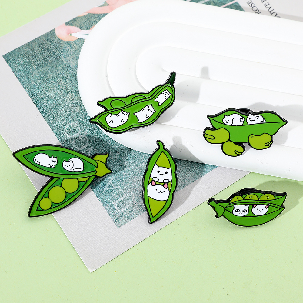 6g Weight Brooches Classification Casual, Daily Occasion Alloy Material Cat, Pea Pattern Unisex Gender Enamel Design Cute Style Cute Pin Cat Pea Alloy Enamel Unisex Brooches 14