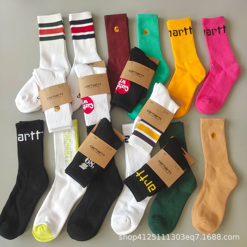 New Men's and Women's Embroidered Carhartt Socks, Workwear Style, Fashionable Towel Bottom Cotton Socks, Sports Socks, Gold Label Thickened