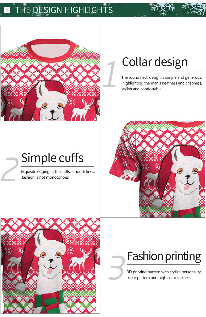 Christmas Women Alpaca Pattern Digital Print Round Neck Short Sleeve T-Shirt NSNDB71143