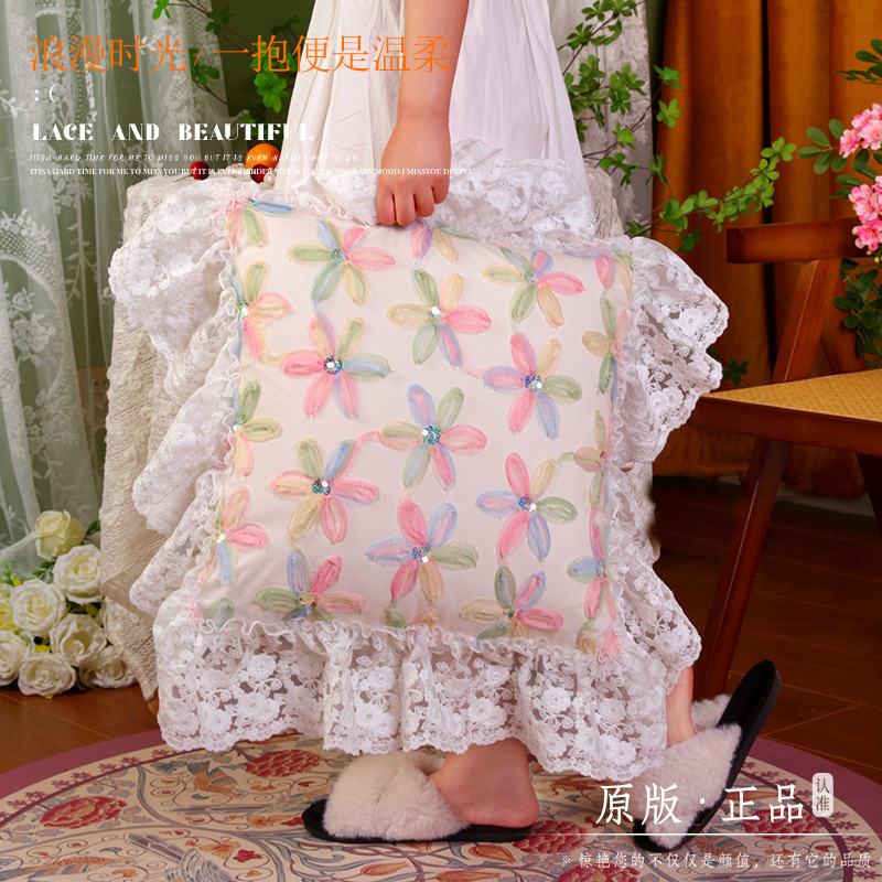[Original High-End] French Lace Pillow, Flower Pillow, Living Room Bedside, High-End Cushion, Waist Pillow, Removable and Washable