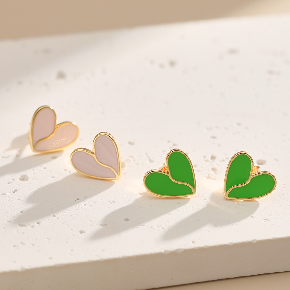Fresh cute brand fuchsia green earrings heart-shaped