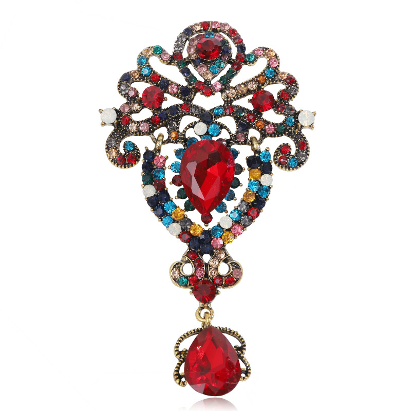 Foreign trade cross-border European and American creative vintage rhinestone pendant brooch women's high-end corsage jewelry pin factory wholesale