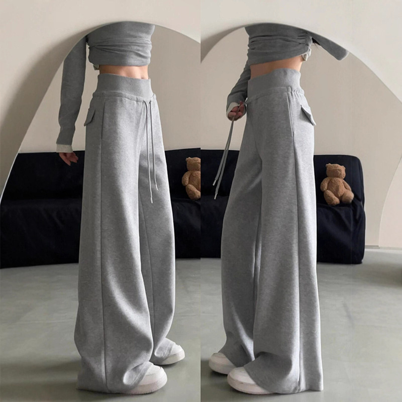 Gray Sweatpants for Women 2025 New Autumn Casual Loose Drape Wide-Leg Pants Floor-Length Straight High-Waisted Sweatpants Gray Sweatpants for Women 2025 New Autumn Casual Loose Drape Wide-Leg Pants Floor-Length Straight High-Waisted Sweatpants