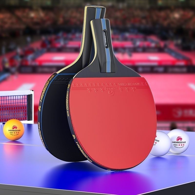 Beginner Double Shot Adult Student Horizontal Shot Straight Shot Table Tennis Table Tennis Racket Hengbo Professional Grade Standard Three-Star Five-Star