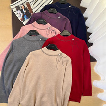 秋冬一体绒混纺烫钻妈妈毛衣洋气加厚保暖圆领百搭中老年针织衫女