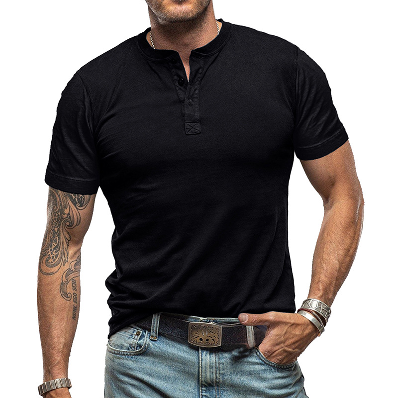 2024 verano europeo y americano hombres cuello redondo Camiseta de manga corta Comercio exterior hombres Henry camisa transfronteriza hombres camiseta superior