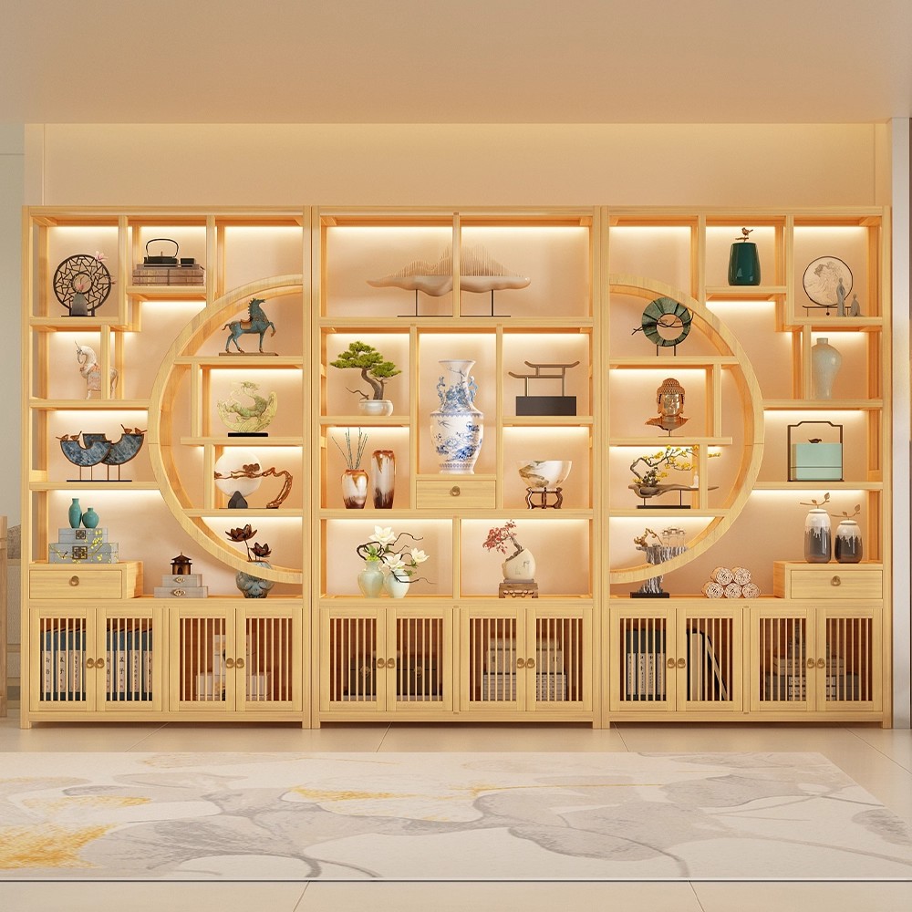 新中式博古架书房客厅茶叶展示柜置物架实木多宝阁茶室组合隔断