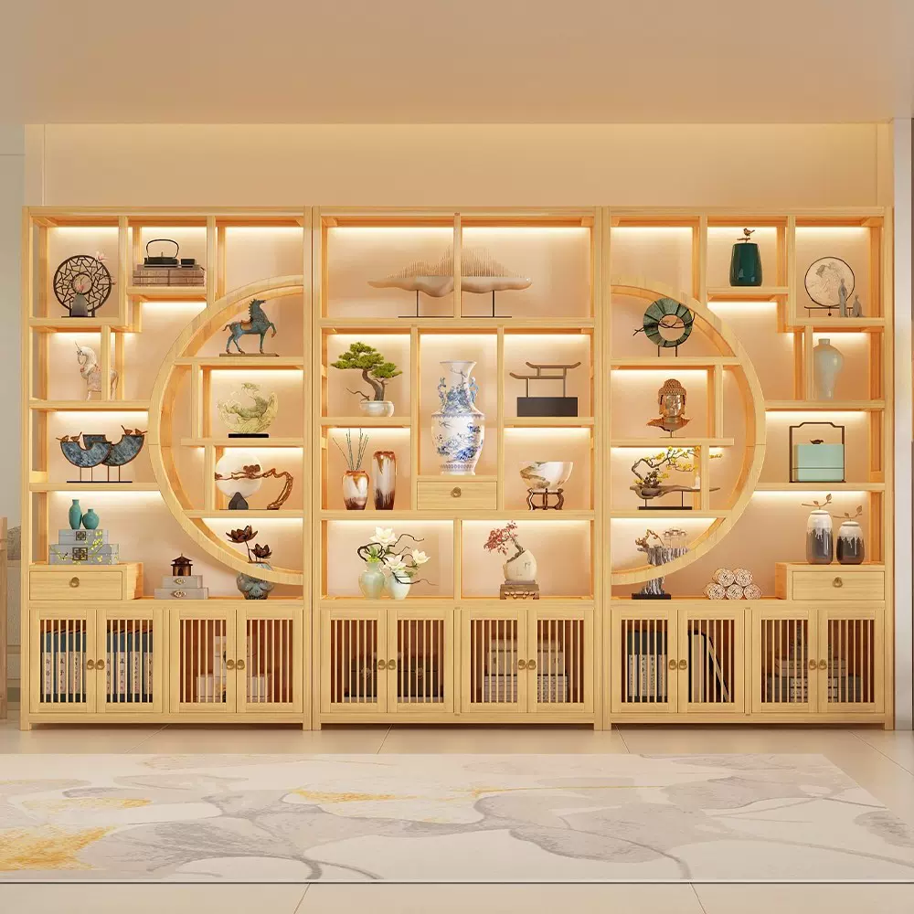 新中式博古架书房客厅茶叶展示柜置物架实木多宝阁茶室组合隔断