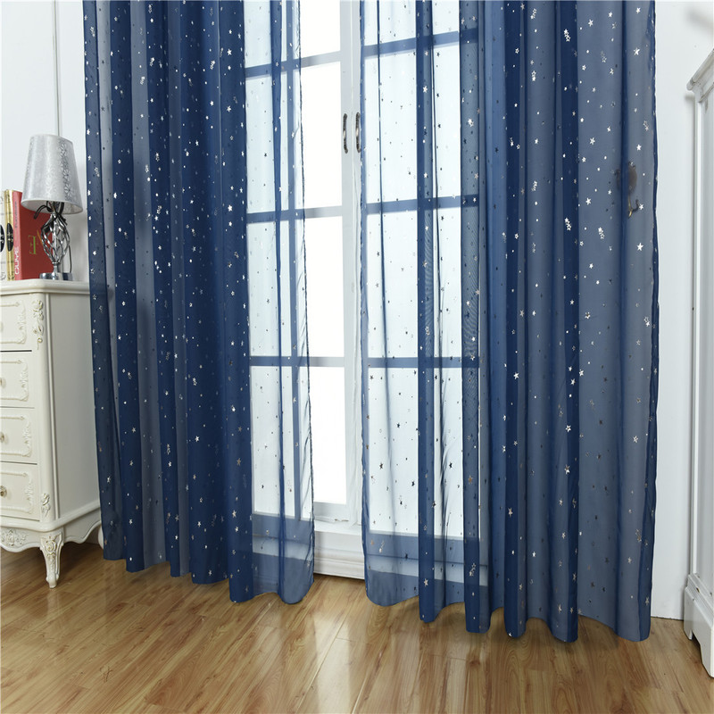 1Pc Hot Silver Star Window Screen Living Room Curtain Bedroom Decoration Home Balcony Outdoor Light Transmittance Decorative Curtain