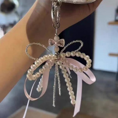 珍珠贝珠丝带蝴蝶结项链手机串珠挂件咕本链少女包挂