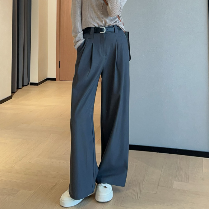 修饰腿型TR神仙面料抗皱挺括阔腿西装裤宽松显瘦休闲高腰直筒裤女