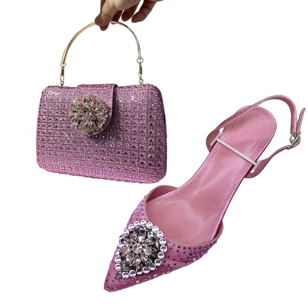 Zapatos de estilo italiano nuevas sandalias de tacón delgado banquete de boda diamante punta bolso de zapatos de mujer