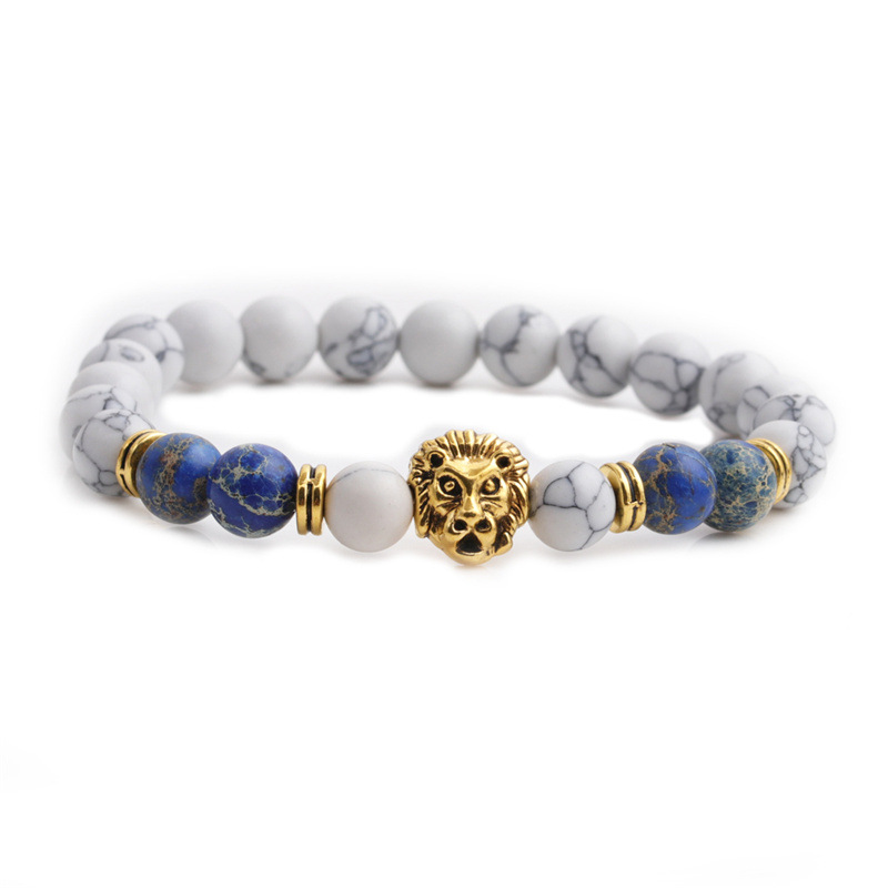 Fashion White Pine Frosted Stone Lion Head Bracelet display picture 3