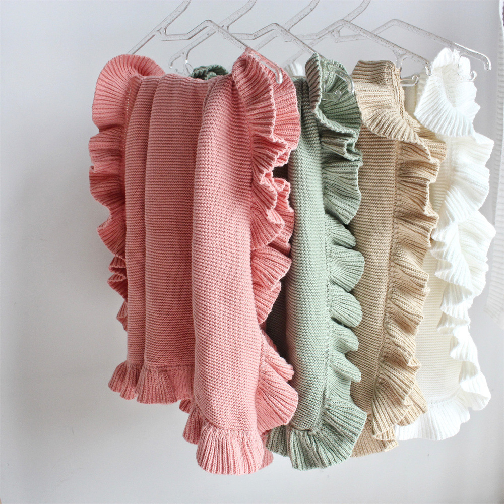 Infant Ruffled Wool Blanket Baby Cotton Knitted Stroller Blanket Kidsren's Bed Blanket Photo Props