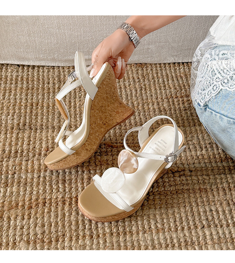 Sandal cao gót nữ phong cách cổ điển, đế xuồng platform, gót 9 cm, quai ngang kiểu La Mã — màu đen, màu trắng chi tiết 15