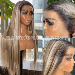 欧米のかつら混染ピアノ色の長いカール13*4前のレースの化繊の頭カバーの日本のシルクのシミュレーションの髪のwigs