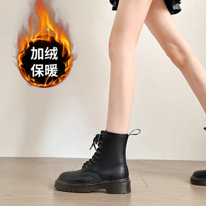 黑色马丁靴女英伦风2025年秋冬新款舒适厚底百搭时尚显脚小短靴子|undefined