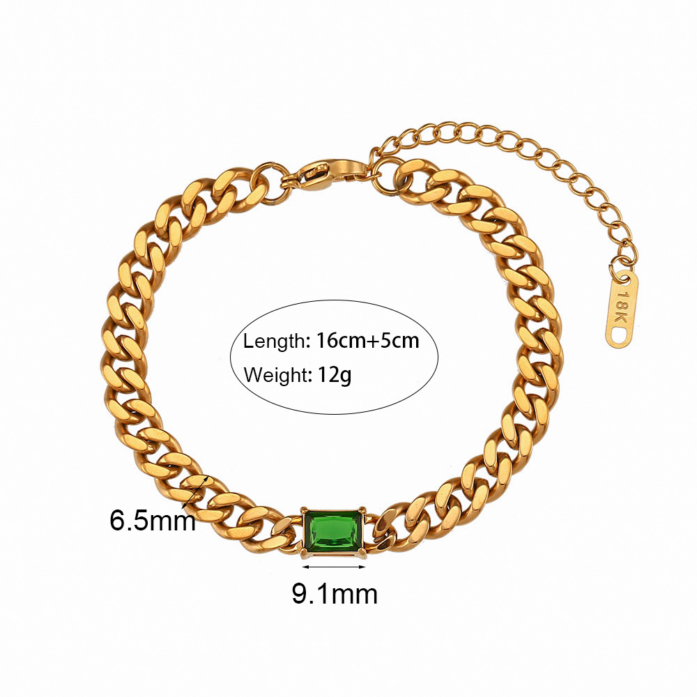 Fashion Square Stainless Steel Plating Inlay Zircon Bracelets 1 Piece