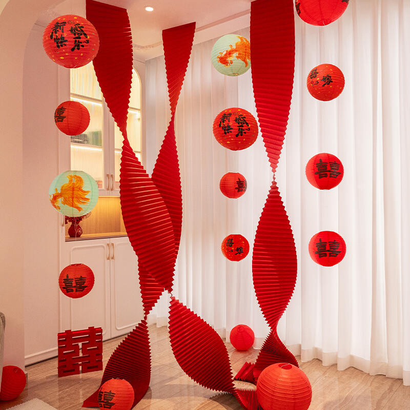 Papel corrugado largo de boda rojo decoración de fondo de escena de boda origami ondulado decoración de techo de sala de bodas de boda