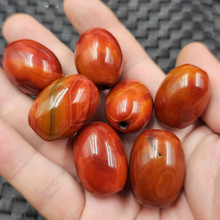 战国红玛瑙椭圆形玉石散珠仿古大号桶珠手链项链饰品配件珠批发