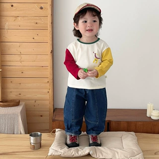 男宝宝衣服秋装撞色插肩袖T恤韩系婴幼儿可爱卡通印花百搭打底衫