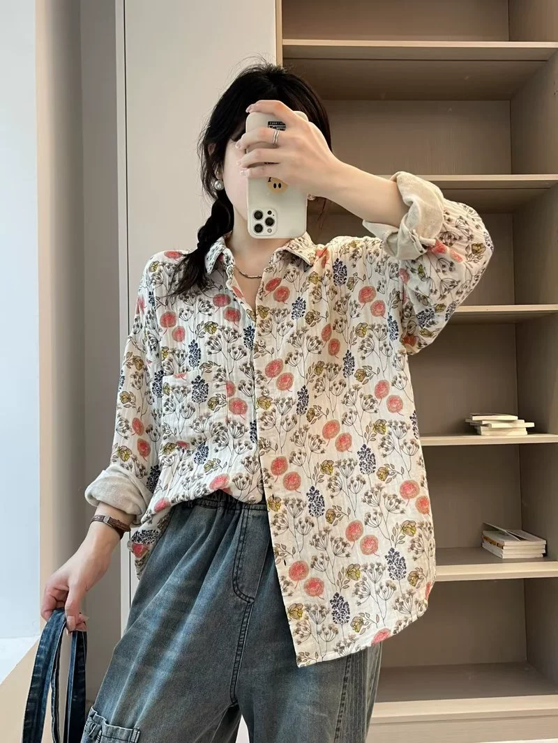 Новая свободная Женская рубашка-кардиган в Корейском стиле с принтом граффити, с длинными рукавами, модная оптовая продажа